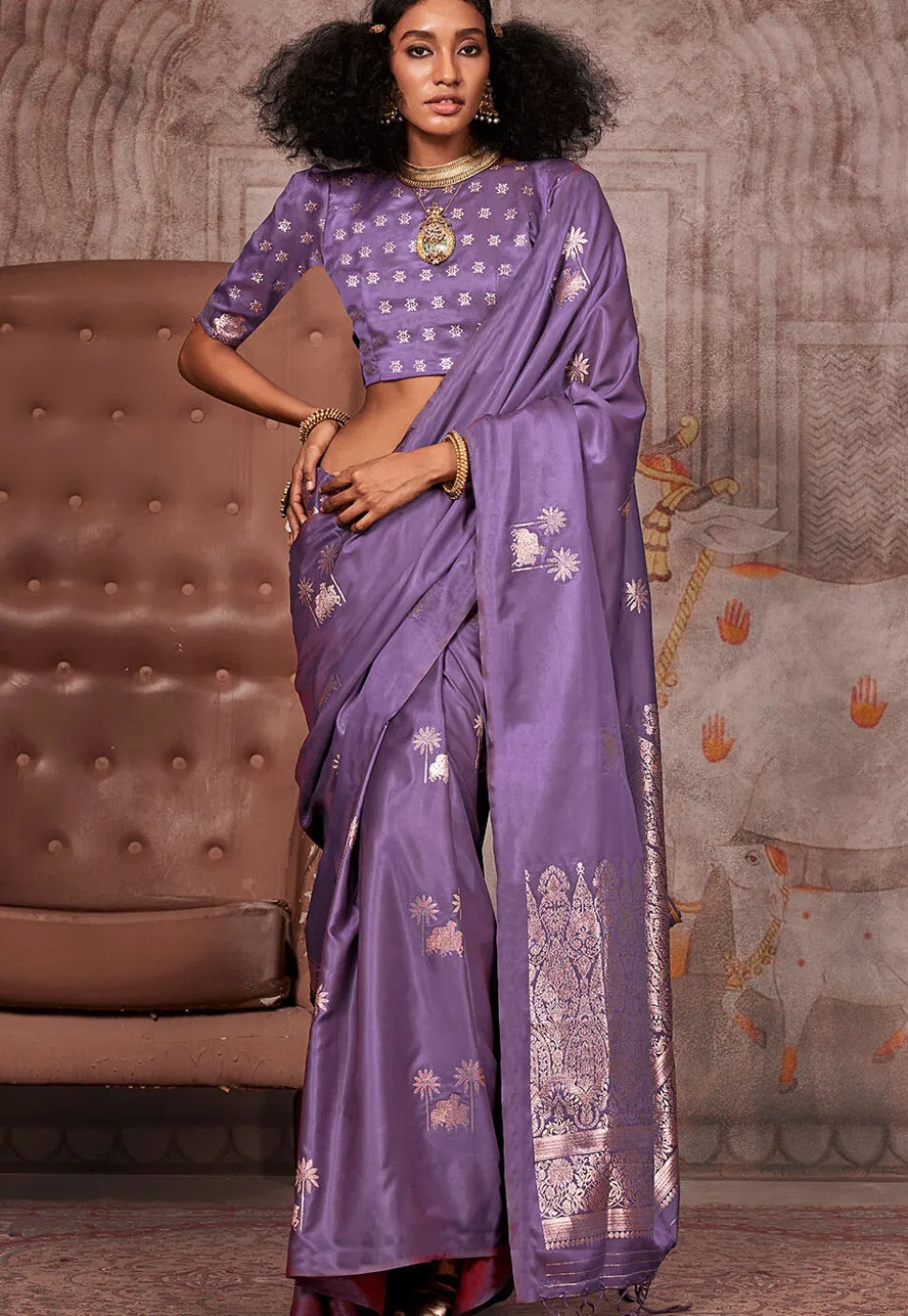 Woven Art Silk Saree in Purple