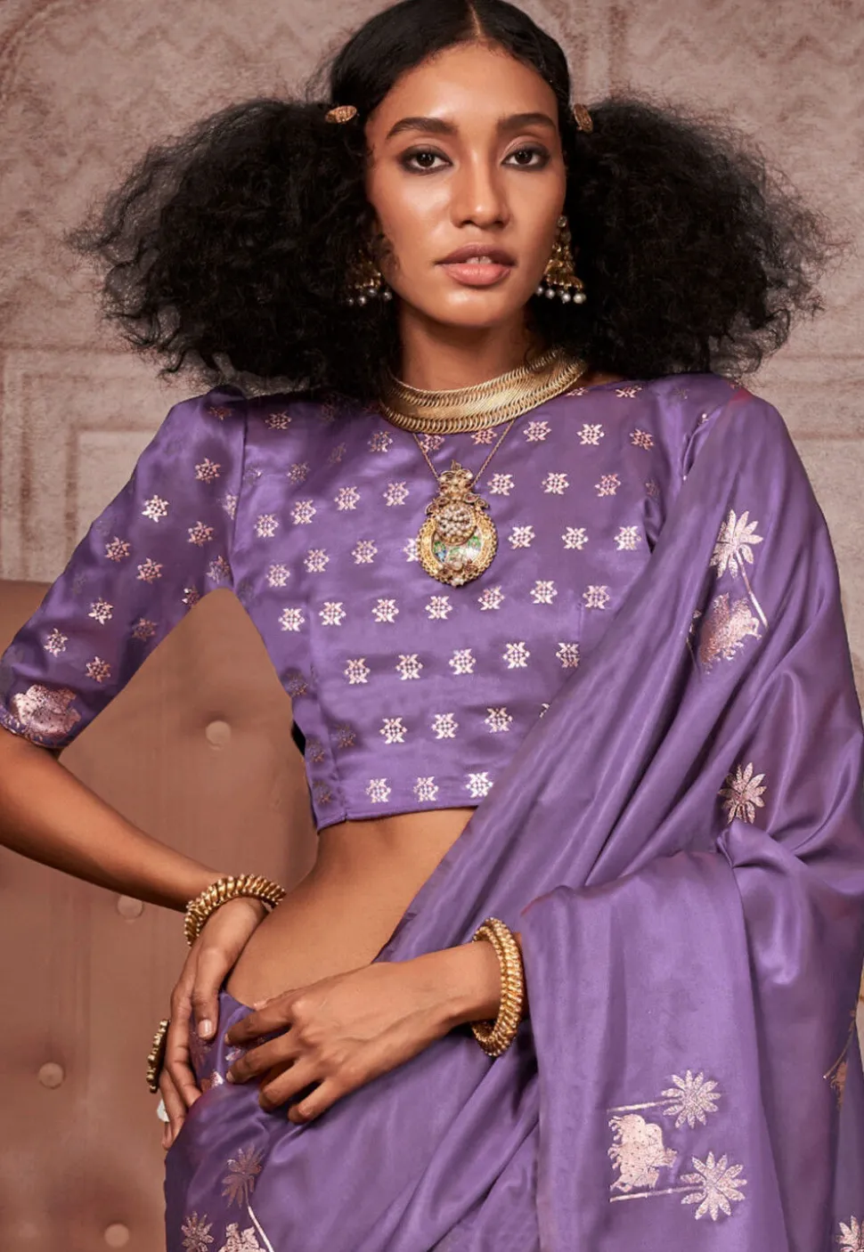 Woven Art Silk Saree in Purple