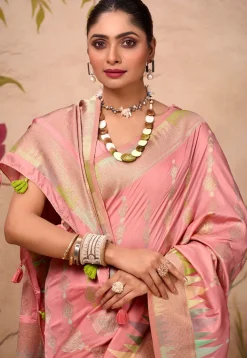 Woven Art Silk Saree in Pink