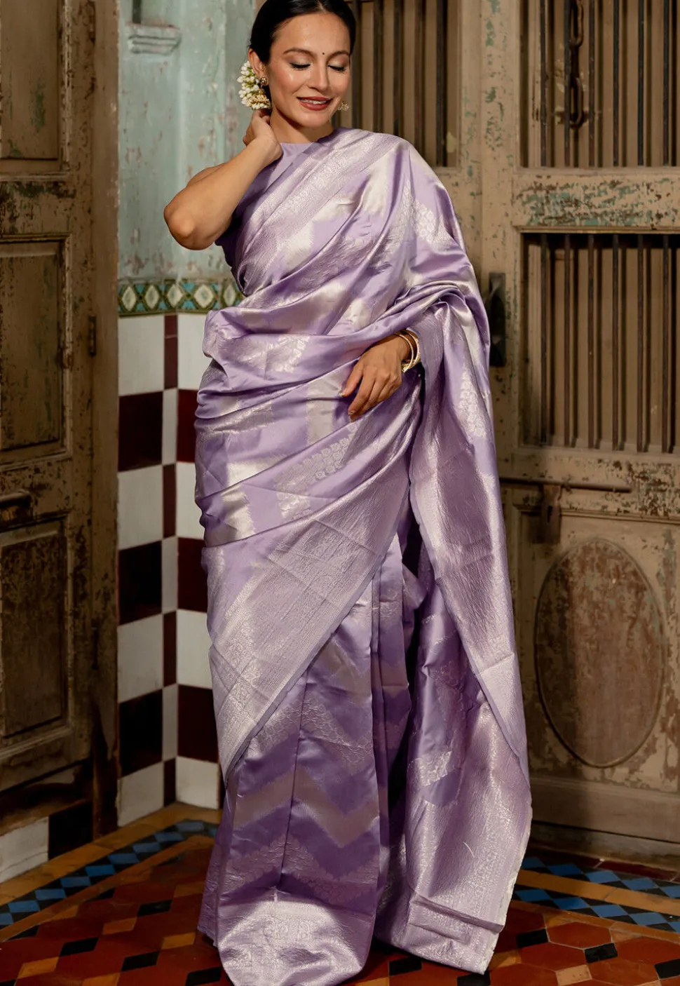 Woven Art Silk Saree in Purple