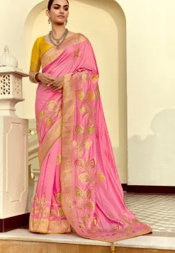 Woven Art Silk Saree in Pink