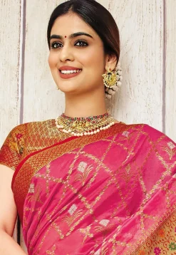 Woven Art Silk Saree in Pink
