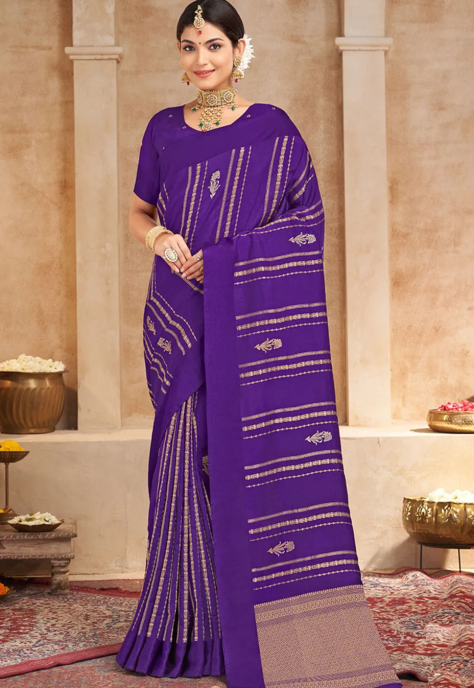 Woven Art Silk Saree in Purple