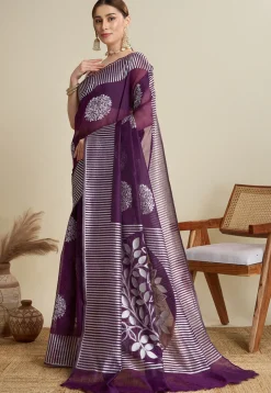 Woven Art Silk Saree in Purple