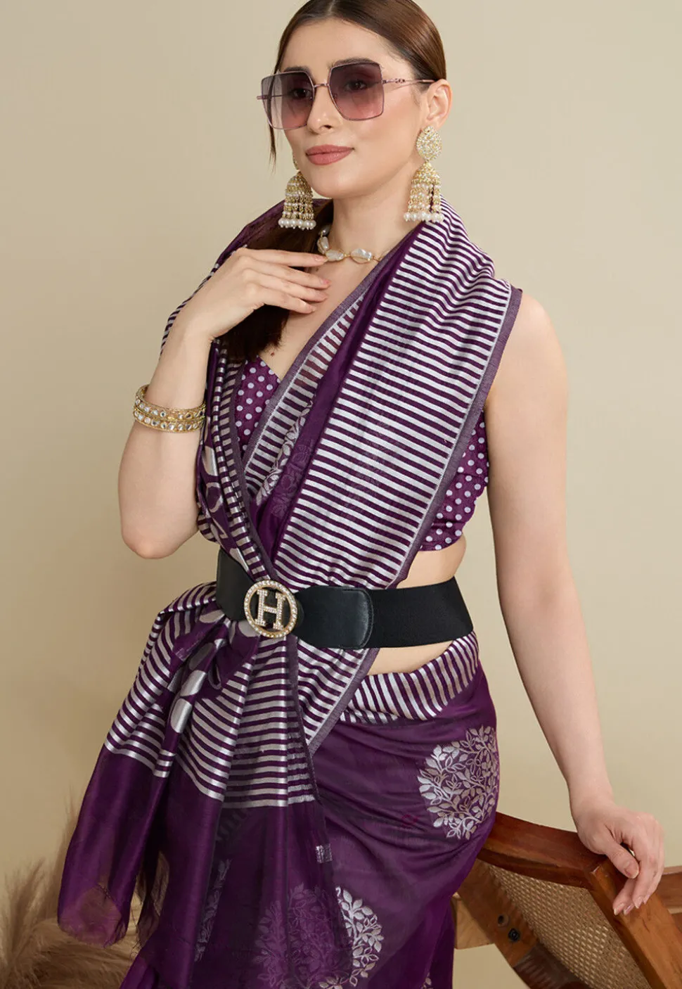 Woven Art Silk Saree in Purple