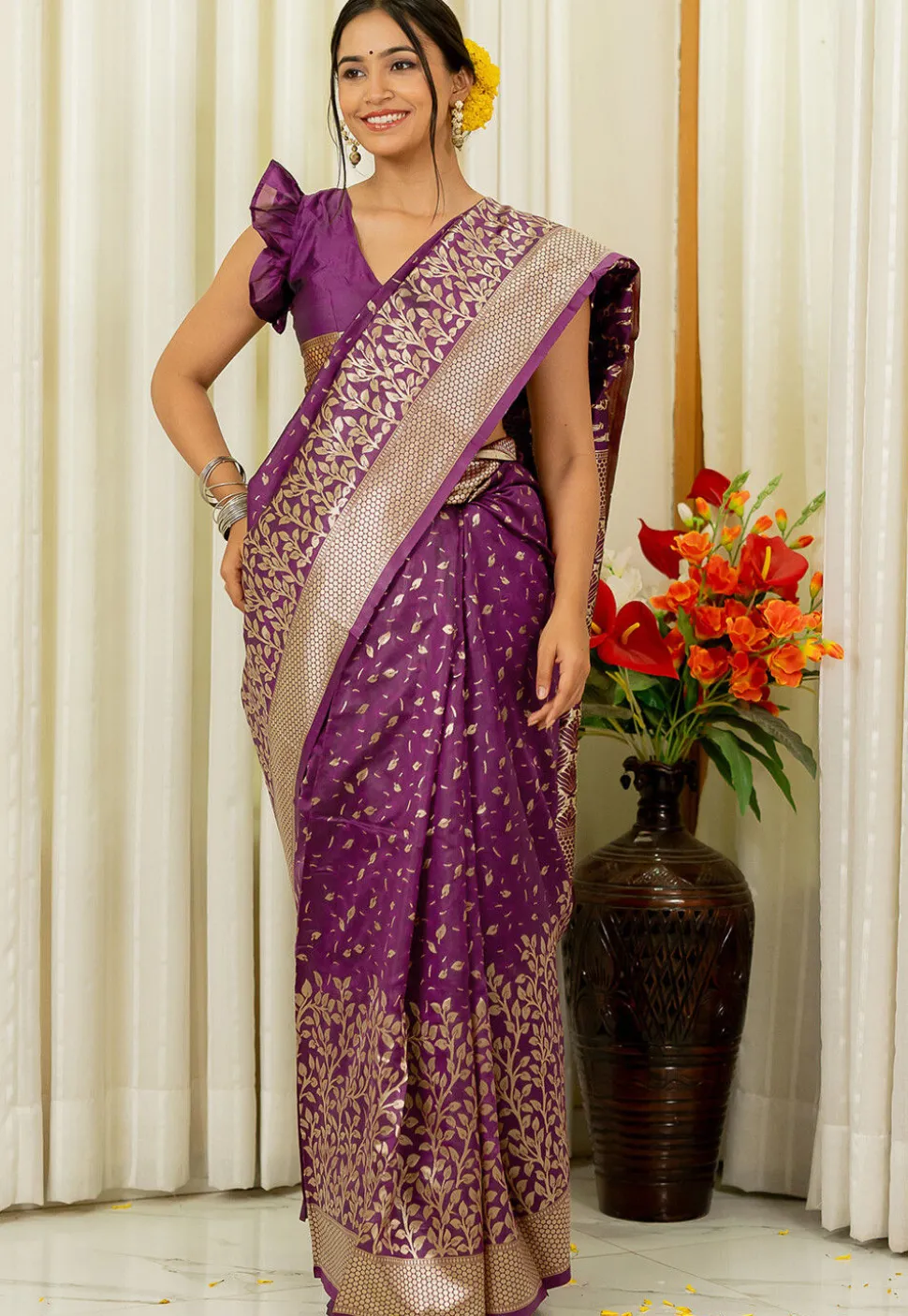 Woven Art Silk Saree in Purple