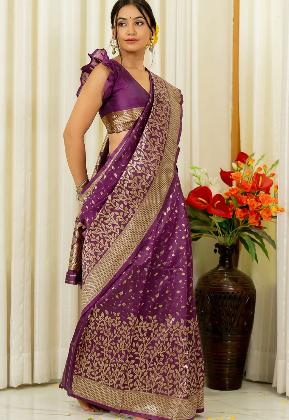 Woven Art Silk Saree in Purple