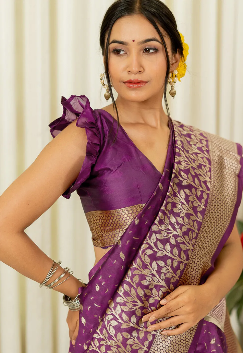 Woven Art Silk Saree in Purple