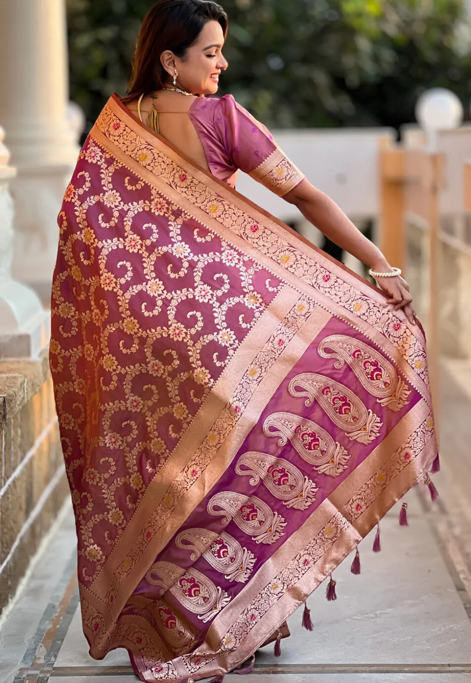 Woven Art Silk Saree in Purple