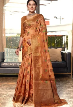 Woven Art Silk Saree in Peach