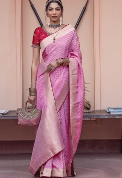 Woven Art Silk Saree in Pink