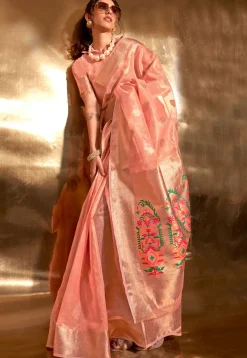 Woven Art Silk Saree in Peach