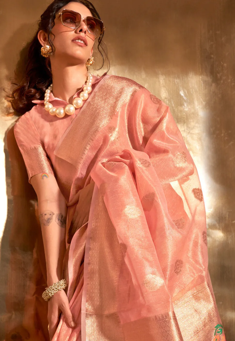 Woven Art Silk Saree in Peach