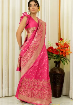 Woven Art Silk Saree in Pink