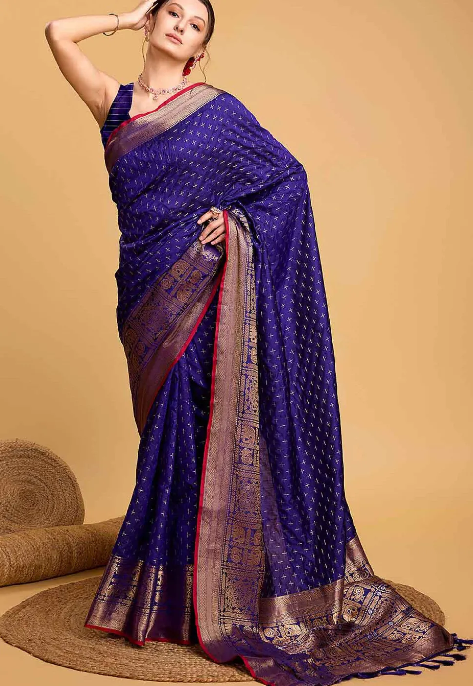 Woven Art Silk Saree in Royal Blue