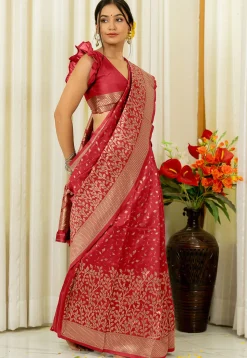 Woven Art Silk Saree in Red