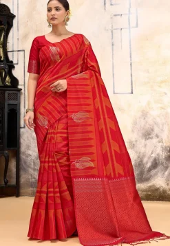 Woven Art Silk Saree in Red