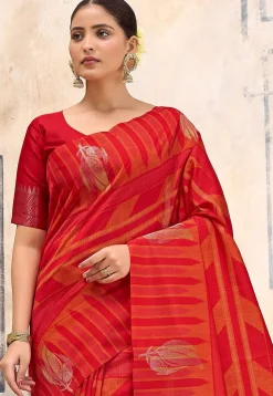 Woven Art Silk Saree in Red