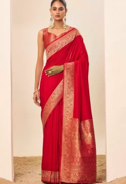 Woven Art Silk Saree in Red