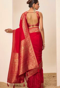 Woven Art Silk Saree in Red