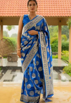 Woven Art Silk Saree in Royal Blue
