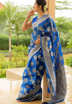 Woven Art Silk Saree in Royal Blue