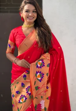 Woven Art Silk Saree in Red