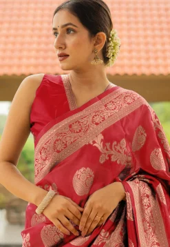 Woven Art Silk Saree in Red
