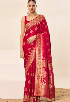 Woven Art Silk Saree in Red