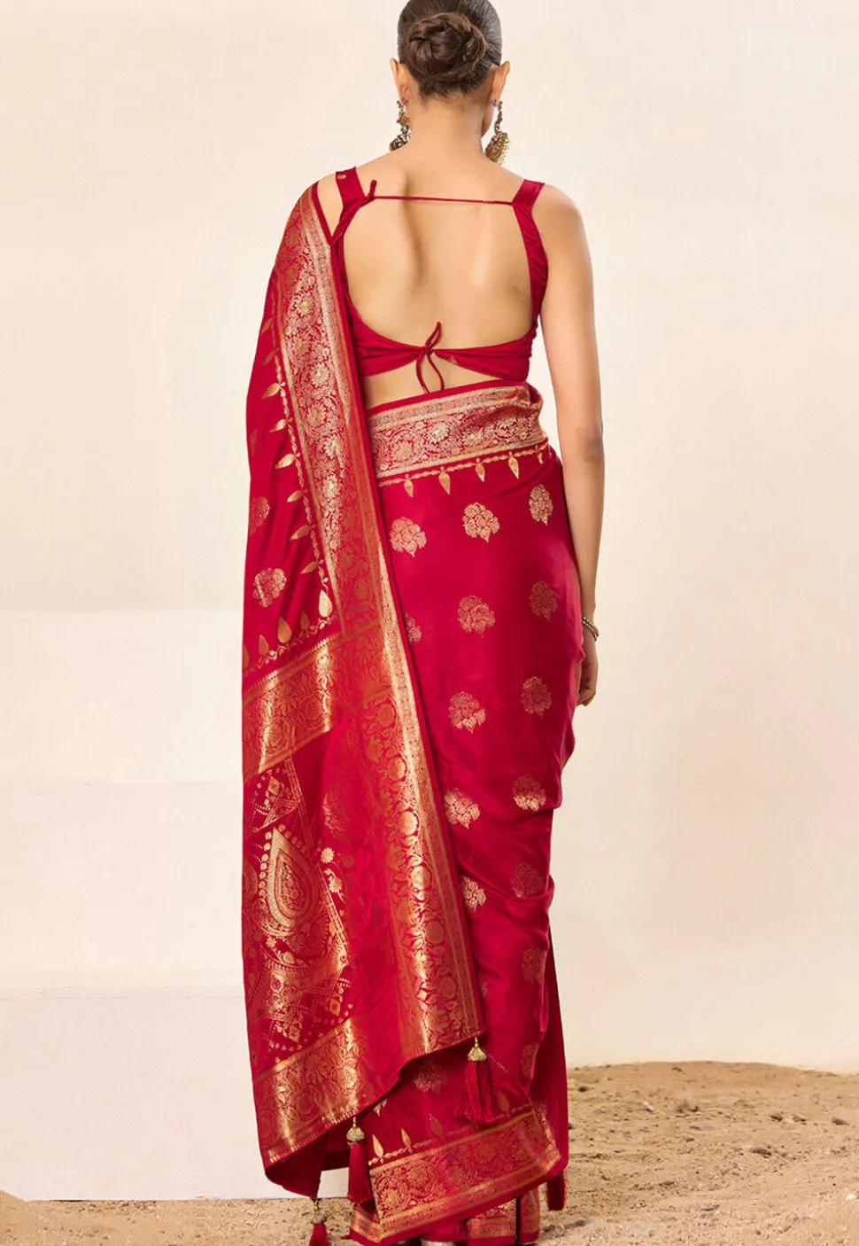 Woven Art Silk Saree in Red