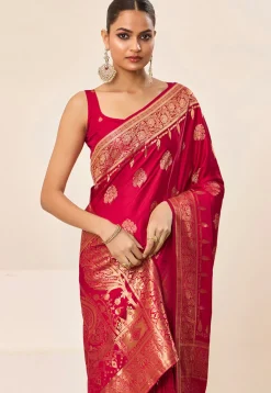 Woven Art Silk Saree in Red