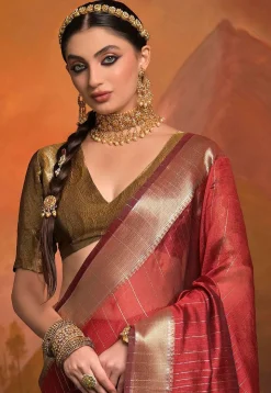 Woven Art Silk Saree in Red