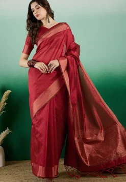 Woven  Art Silk Saree in Rust