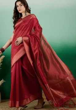 Woven  Art Silk Saree in Rust
