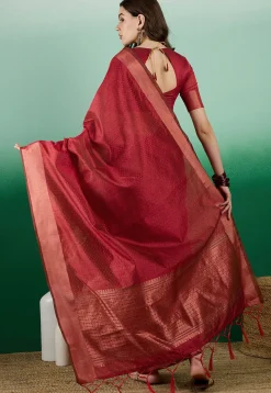 Woven Art Silk Saree in Rust