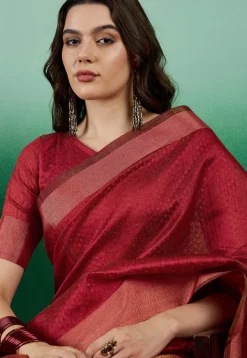 Woven Art Silk Saree in Rust
