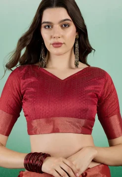 Woven Art Silk Saree in Rust