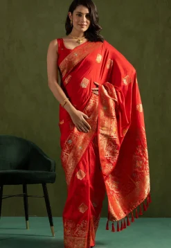 Woven Art Silk Saree in Red