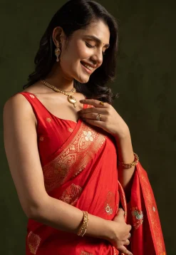 Woven Art Silk Saree in Red