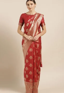 Woven Art Silk Saree in Red