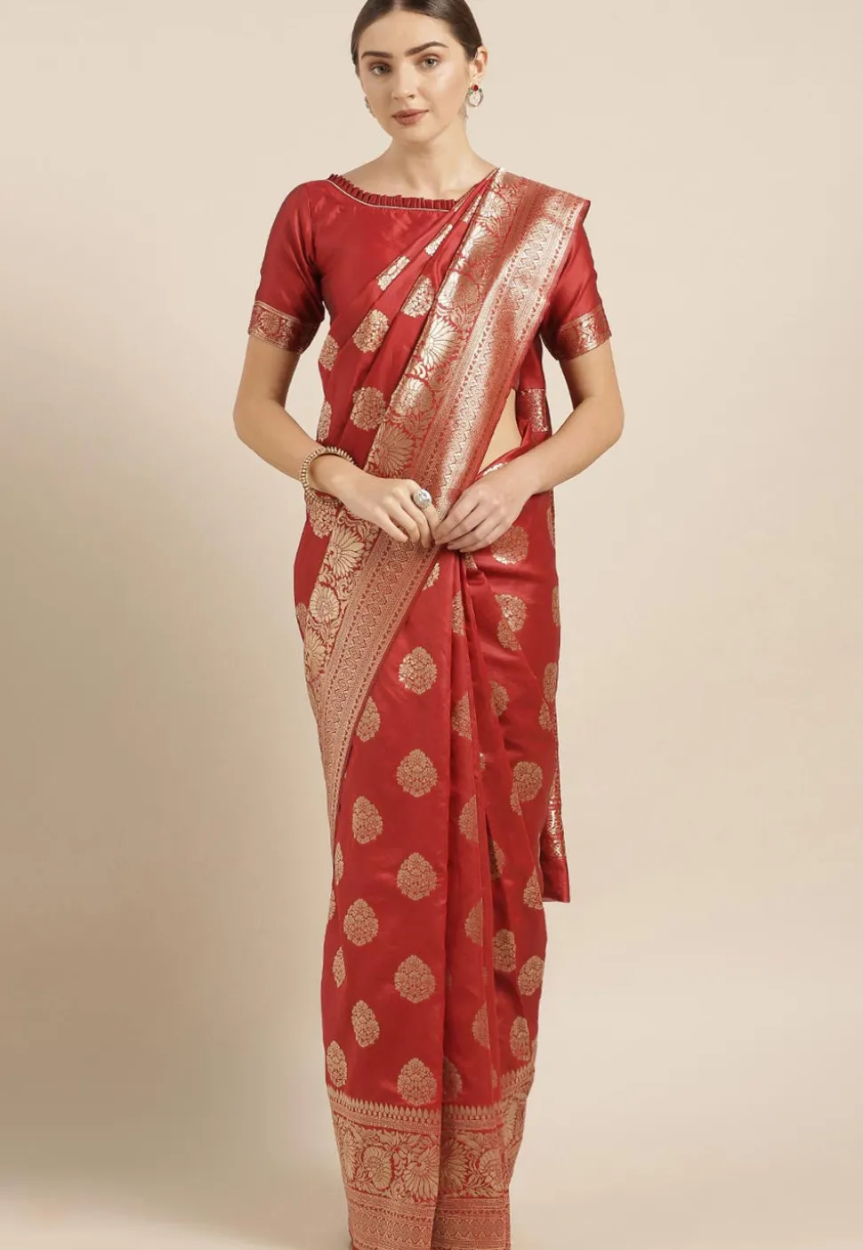 Woven Art Silk Saree in Red