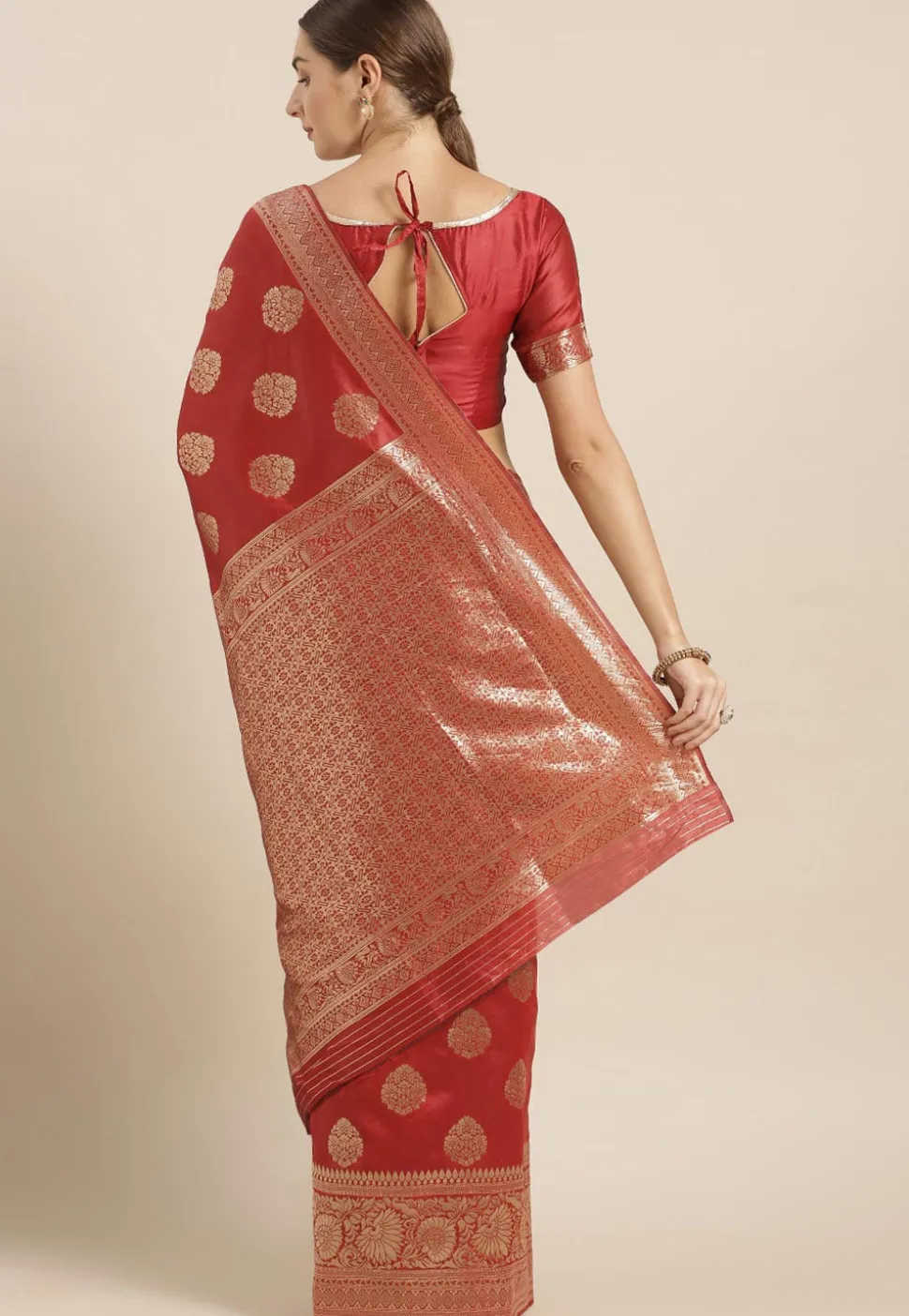 Woven Art Silk Saree in Red
