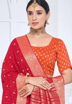Woven Art Silk Saree in Red