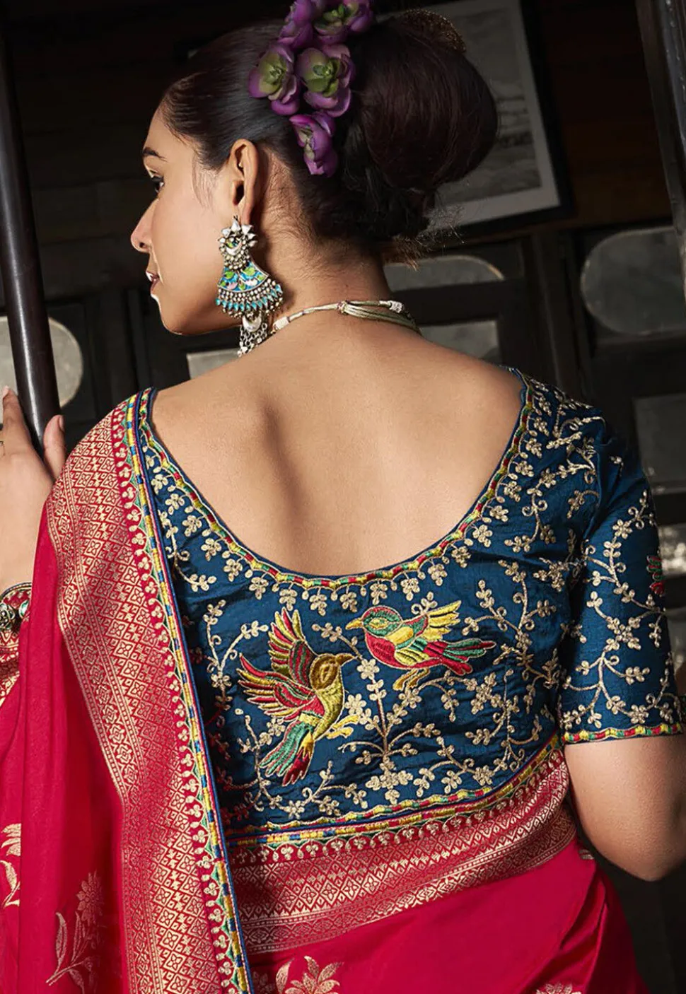 Woven Art Silk Saree in Red