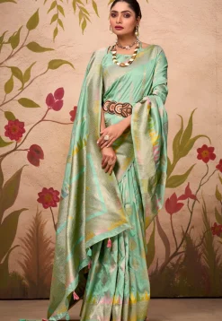 Woven Art Silk Saree in Sea Green
