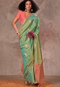 Woven Art Silk Saree in Sea Green