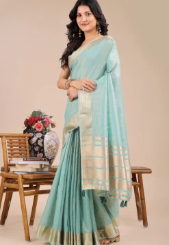 Woven Art Silk Saree in Sea Green