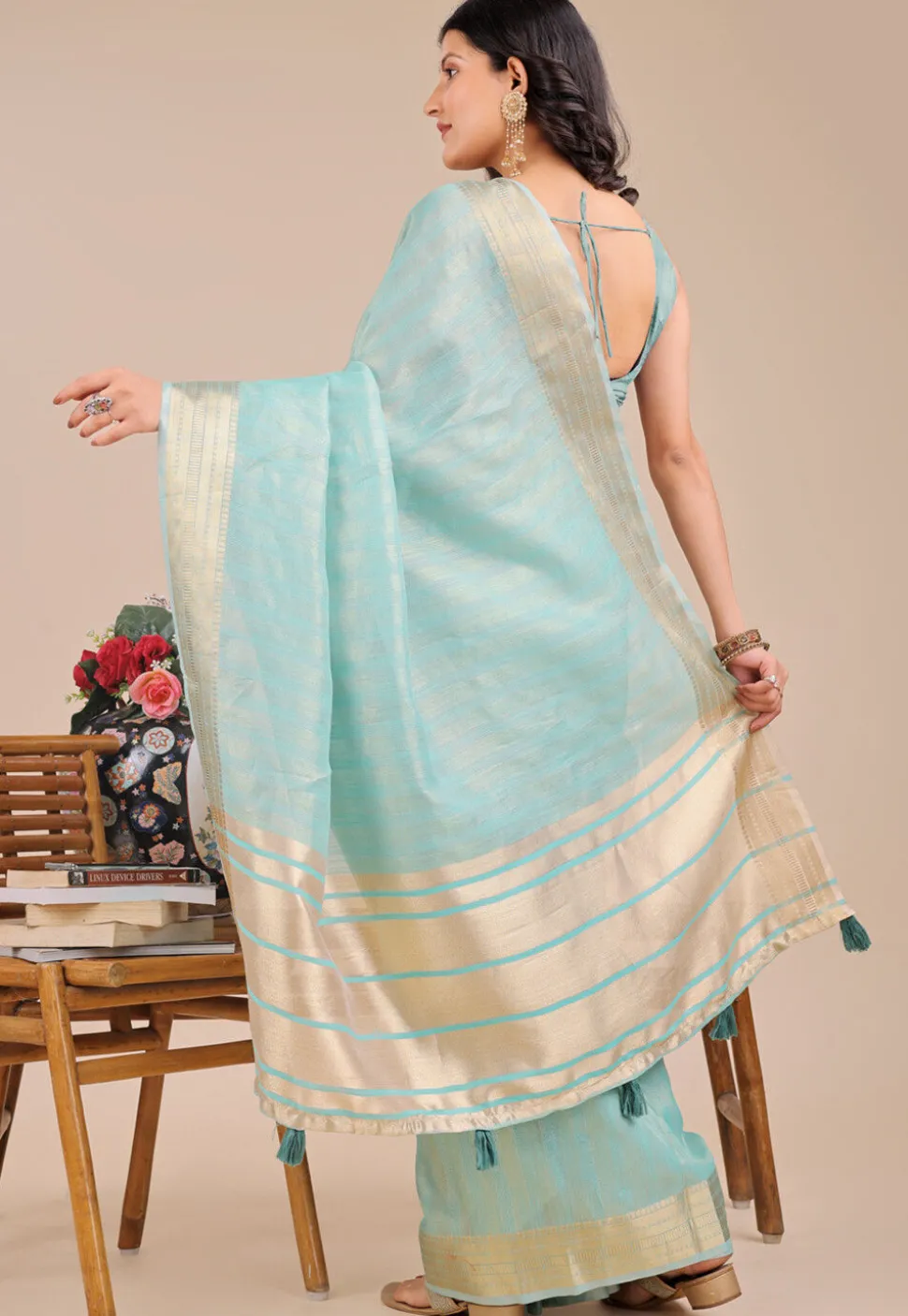 Woven Art Silk Saree in Sea Green