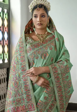 Woven Art Silk Saree in Sea Green