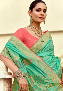 Woven Art Silk Saree in Sea Green